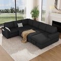 Vesgantti 113.6' Modular Sectional Sofa with Pull Out Couch Bed, 7 Seater U Shaped Sleeper Sofa with Storage Chaise, Corduroy Sectional Couch for Living Room, Bedroom, Apartment, Black