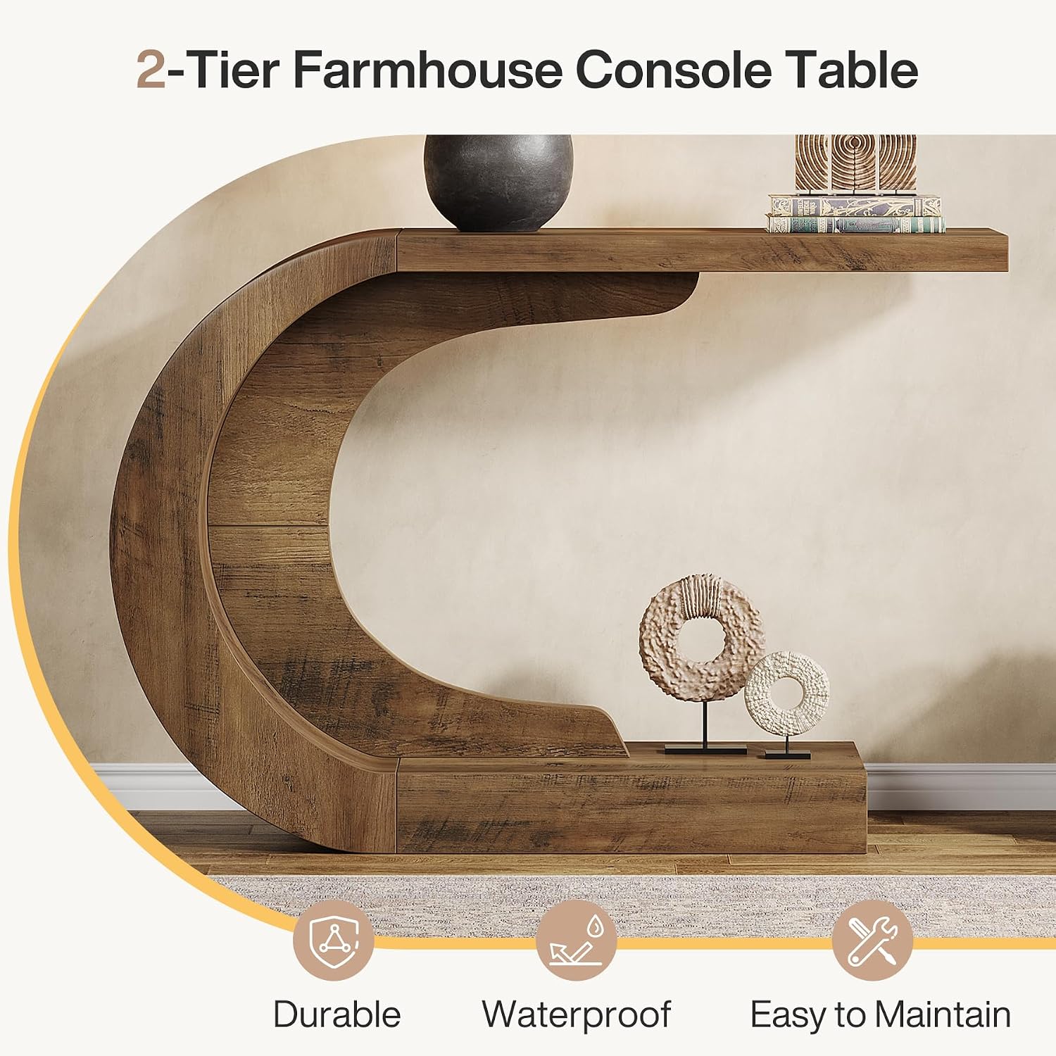 Tribesigns 43.3' Modern Console Entryway Table with Storage, Farmhouse C-Shaped Rustic Behind Couch Sofa Table for Living Room, Hallway, Entry, Entrance, Foyer, Easy Assembly, Brown