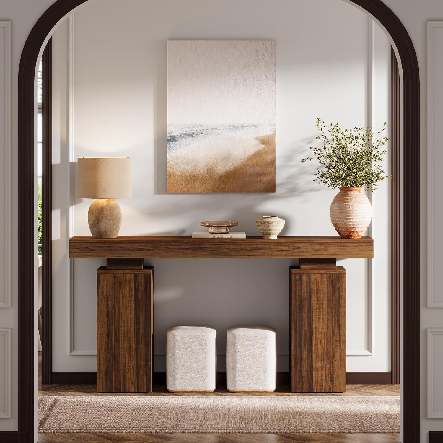 Tribesigns 63-Inch Long Console Table, Farmhouse Entryway Table Behind Couch, Wooden Foyer Stand Entry Station, Modern Hallway Accent Furniture for Living Room Decor, Entrance, Brown