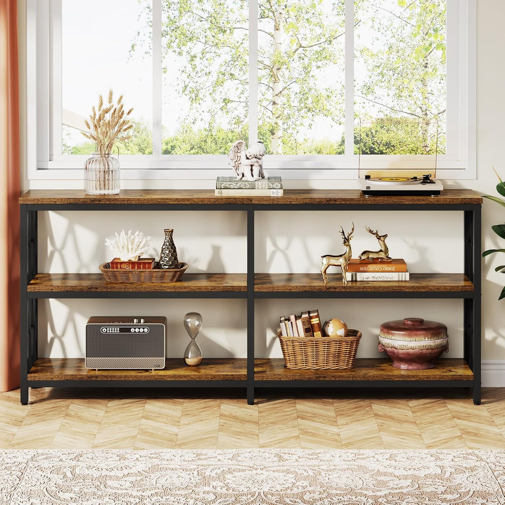 LITTLE TREE Console Table with Storage Shelves, 70.9' Industrial 3-Tier Sofa Table for Living Room, Long Foyer Table Entryway Table for Hallway, Front Door, Entrance, Rustic Brown & Black