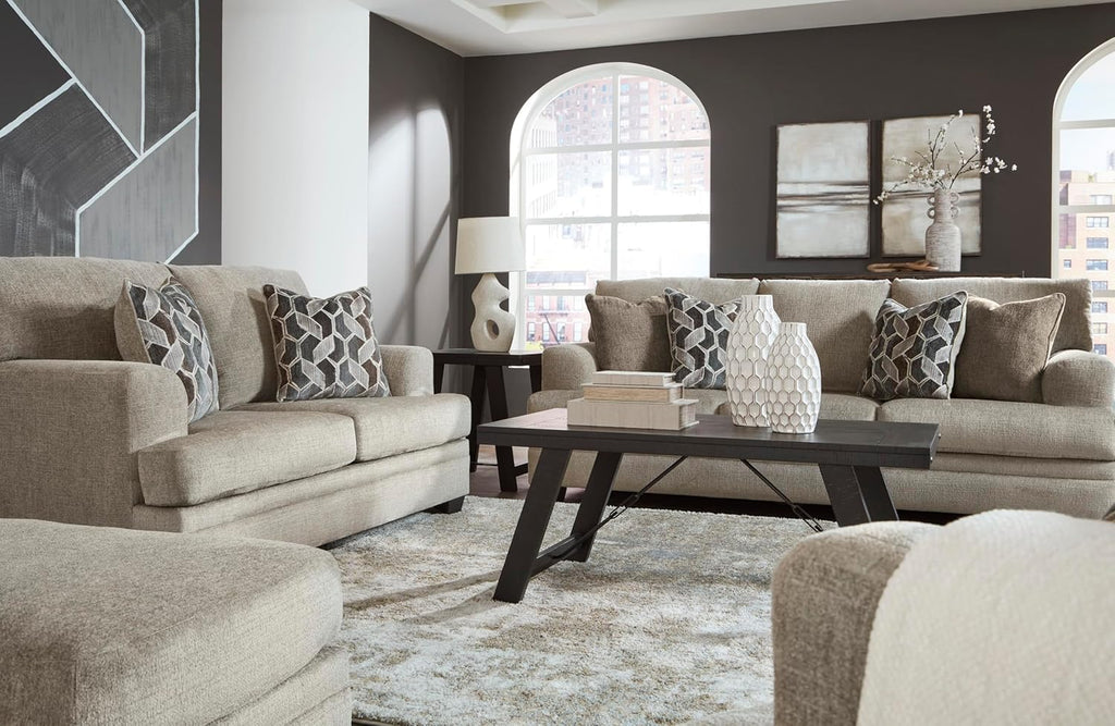 Signature Design by Ashley Stonemeade Casual Sofa with 4 Toss Pillows, Light Brown