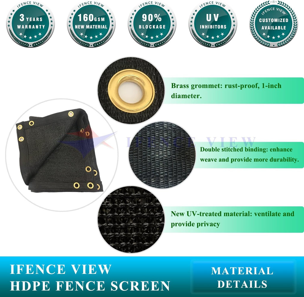 Ifenceview 14' x 20' Black Fence Privacy Screen Fence Cover Panels Mesh Net for Construction Site Yard Driveway Garden Pergolas Gazebos Railing Canopy Awning 165 GSM
