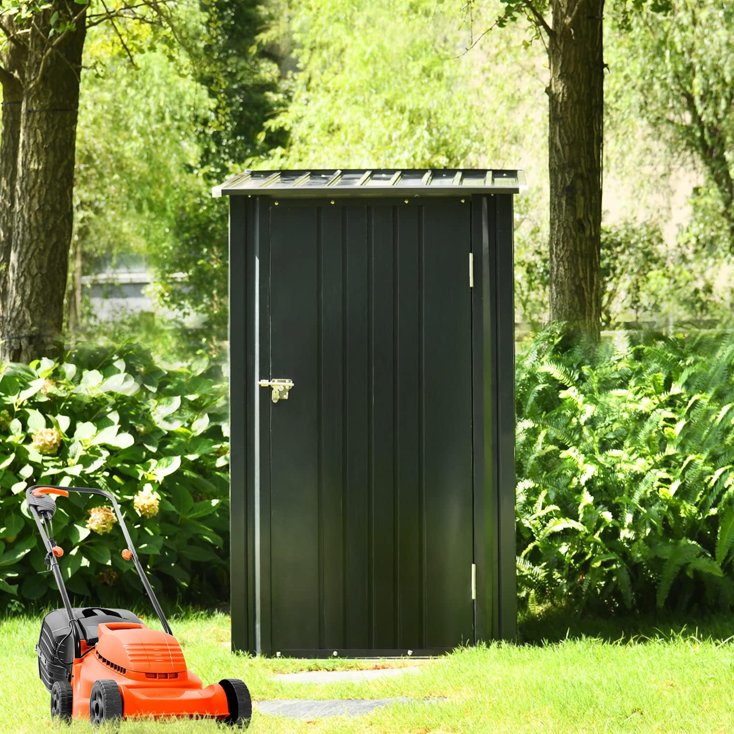 Outdoor Storage Shed, 3 x 3 FT Metal Steel Garden Shed with Single Lockable Door, Small Shed Outdoor Steel Utility Tool Shed for Backyard Patio Garden Lawn, Grey