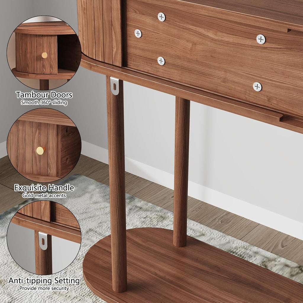 ARTPOWER 47.2' Modern Entryway Table with Wood Tambour Door, Accent Behind Couch Sofa Console with Storage, Fluted Side Table for Hallway, Living Room, Foyer, Brown