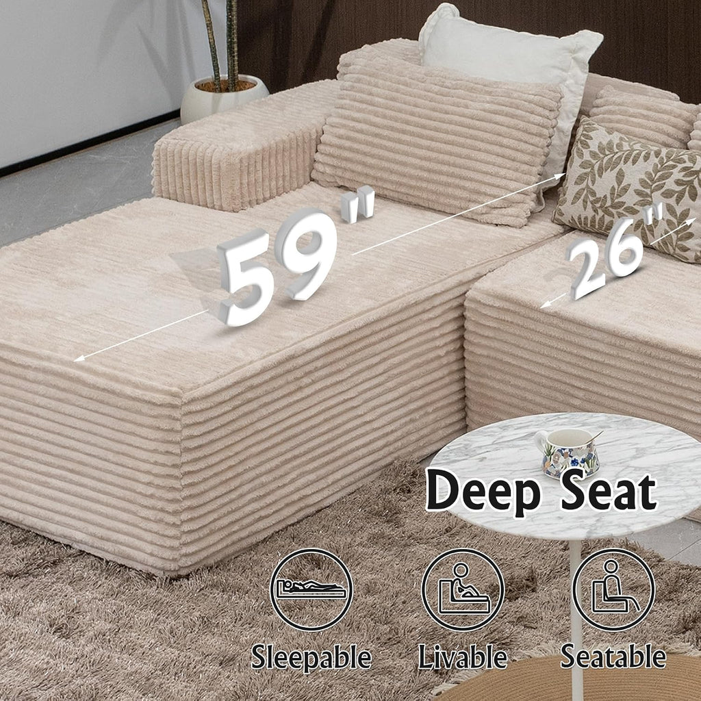 Sectional couches for Living Room Corduroy Couch, 104' Cloud Sectional Couch with L-Shape Chaise, Modern Modular Sofa, Deep Seat Comfort, No Assembly Required(Plush Corduroy, Left Facing Chaise)