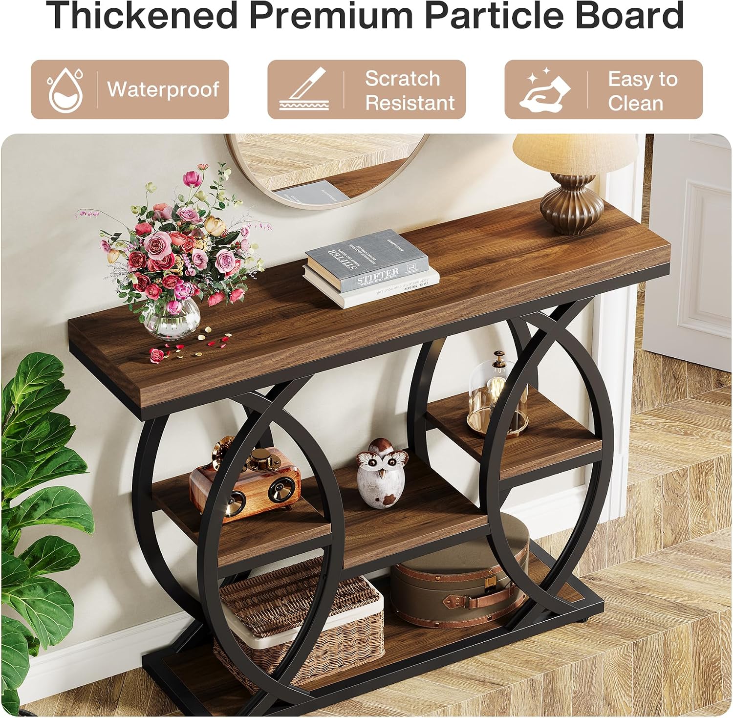 Tribesigns 39.4' Console Table, Industrial 4-Tier Sofa Table Entryway Table with Storage Shelves, Narrow Wood Accent Tables with Metal Frame for Small Spaces, Hallway, Foyer, Rustic Brown