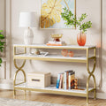 Tribesigns 3-Tier Console Table, 55 inch Sofa Table with Open Storage Shelves, Narrow Long Hallway/Entryway Table with Faux Marble Top for Home Living Room Entryway, White & Gold