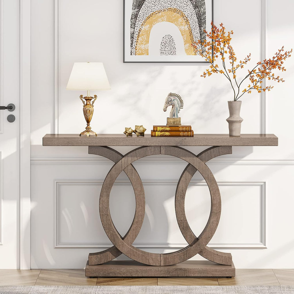 Tribesigns 55 inches Console Table with Unique Base, Vintage Wooden Entryway Sofa Table, Unique Long Accent Hallway Table for Decoration and Organization (Brown)