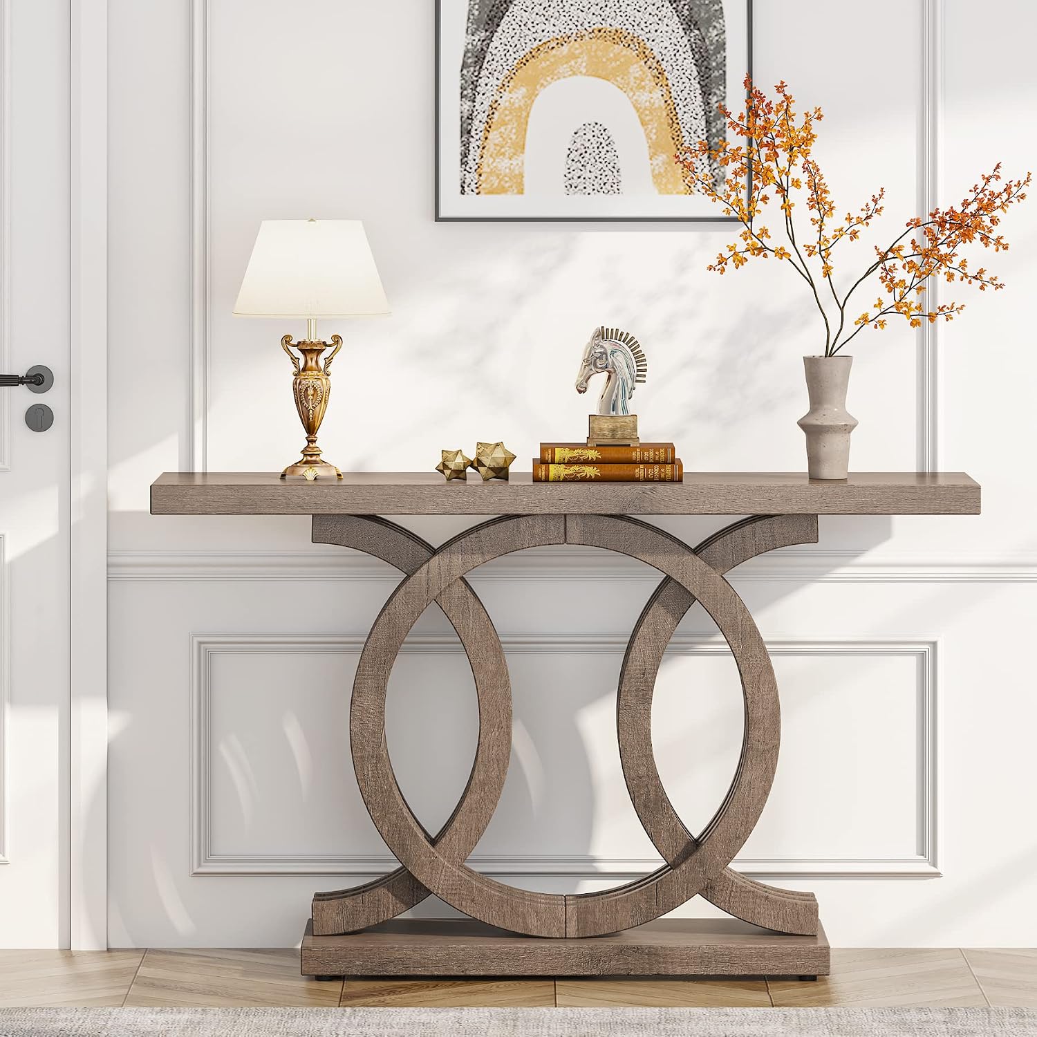 Tribesigns 55 inches Console Table with Unique Base, Vintage Wooden Entryway Sofa Table, Unique Long Accent Hallway Table for Decoration and Organization (Brown)
