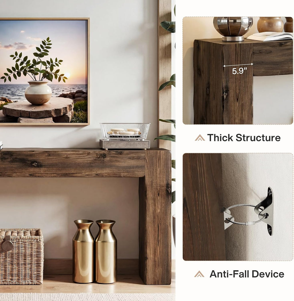 Tribesigns 63-Inch Solid Wood Console Sofa Table, Farmhouse Long Entryway Table Behind Couch for Living Room, Entrance, Hallway, Foyer, Easy Assembly (Dark Brown)