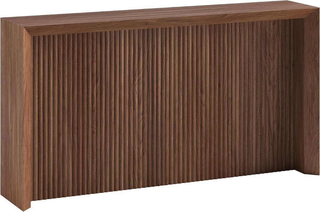Henn&Hart 56' Fluted Wooden Rectangular Console Table Ribbed Entryway Table, Sofa Table for Entryway, Living Room, Couch, Hallway, or Office, Medium Walnut