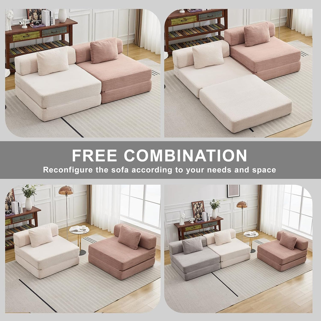 Folding Sofa Bed, Convertible Sleeper Chair with Pillow, Single Sofa with Back Support, Portable Fold Out Chair Cloud Couch Bed, Comfy Floor Sofa Lounge for Living Room Bedroom, Light Grey