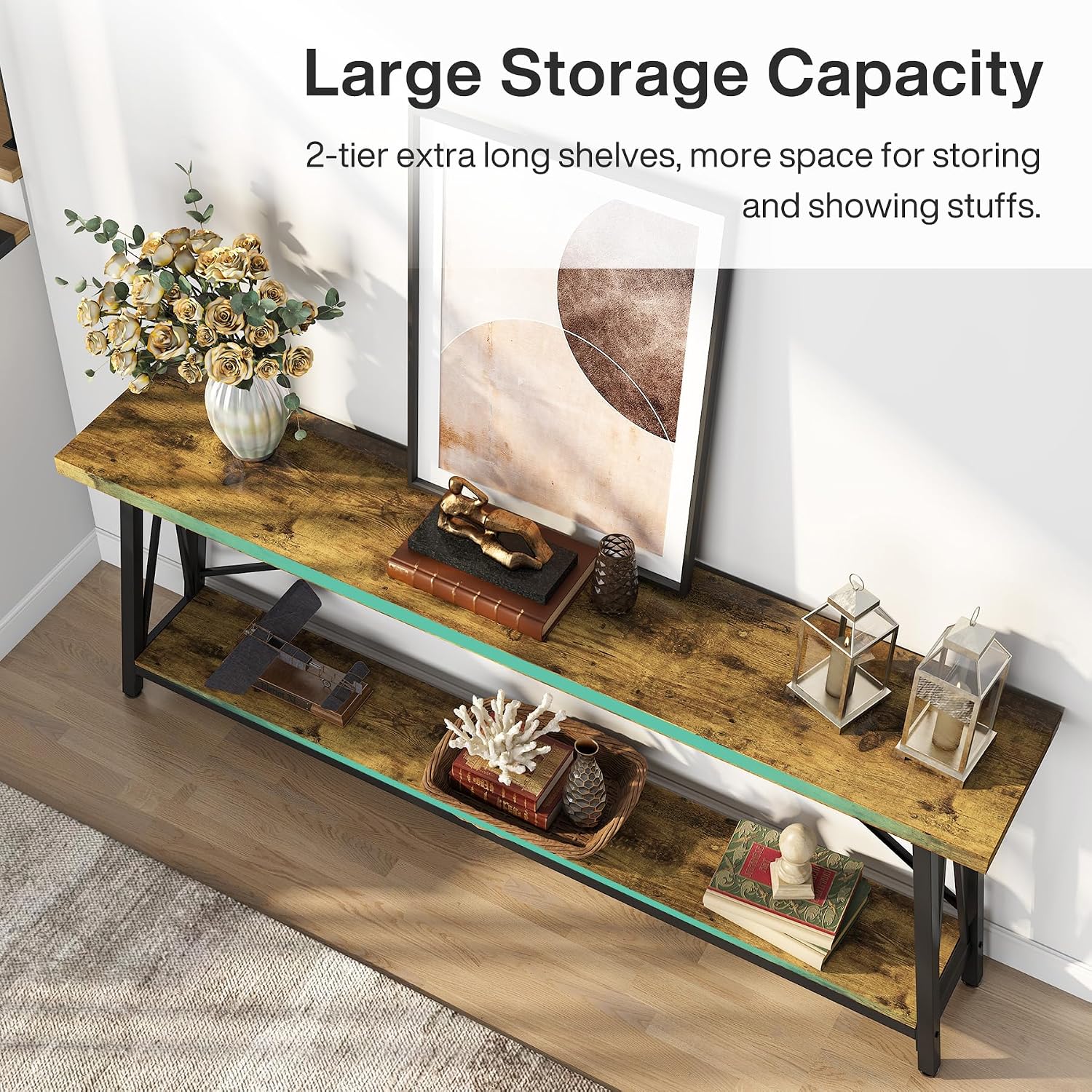 Tribesigns 70.9 Inches Extra Long Sofa Table Behind Couch, Industrial Entry Console Table for Hallway, Entryway & Living Room, Rustic Brown