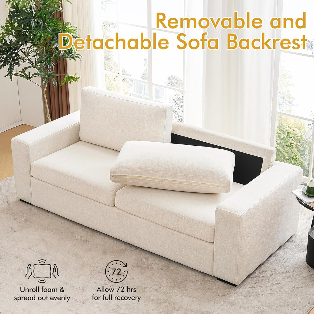 ELUCHANG 85' Modern Sofa Couches for Living Room, 3 Seater Sofa, Natural Linen Deep Seat Sofa with Upholstered Cushion&Detachable Cover, Comfy Sofa Couch for Small Space, Apartment, Beige