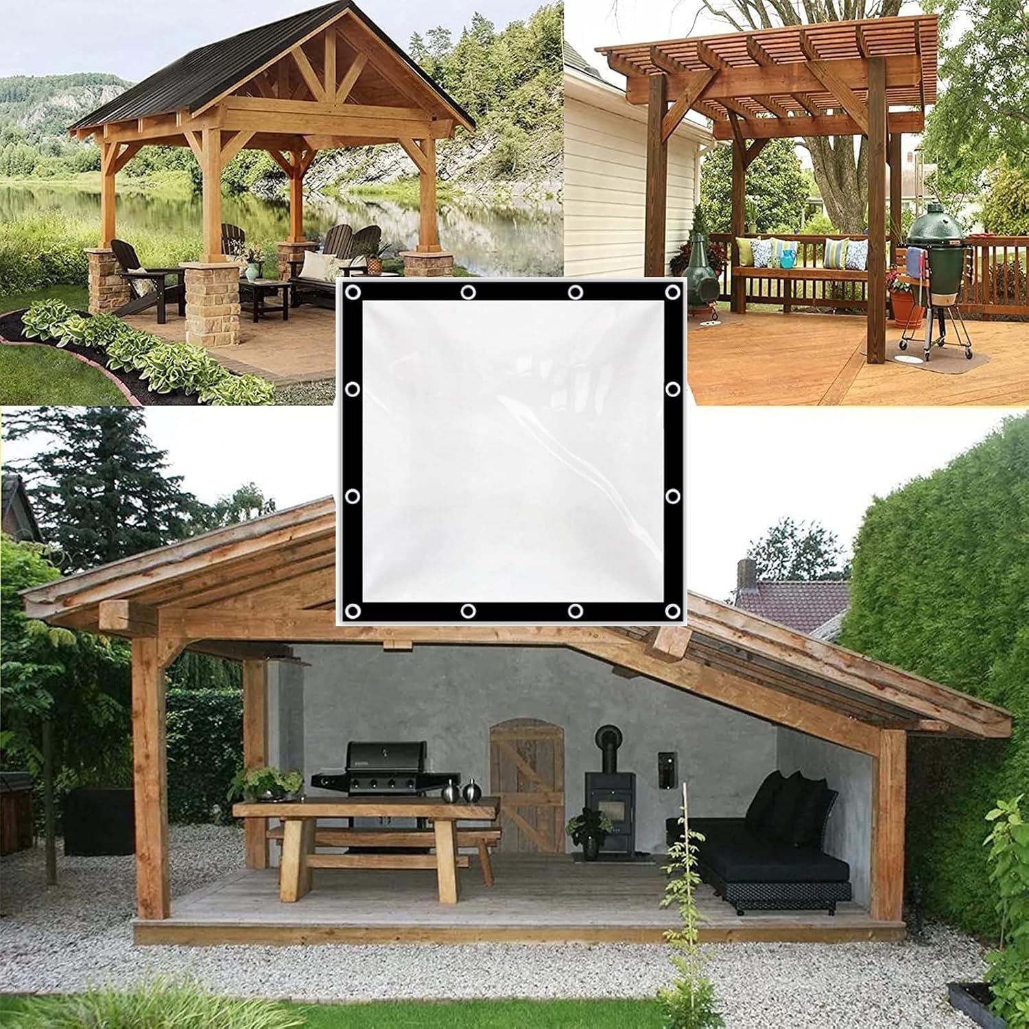 Clear Tarps with Grommets, Plastic Cover for Pergola for Wooden Pergola, Carports, Boats, Pavilions, Garage Door Curtains (Color : +Corner, Size : 14' x 20')