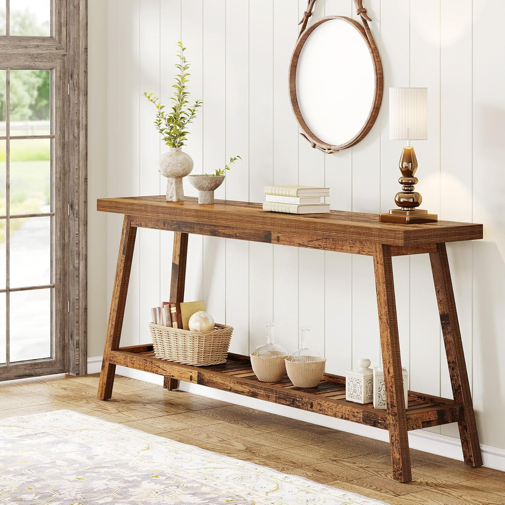 Tribesigns Farmhouse Console Entryway Table: 70.9 Inches Extra Long Console Table for Entryway, 2-Tier Narrow Wood Foyer Sofa Couch Table for Hallway, Entrance, Living Room, Mixed Brown