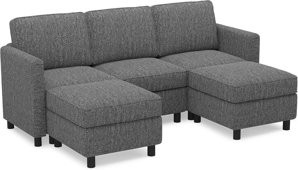 Belffin 84.3' 5 Seats U Shaped Couch Modular Sectional Sofa Washable Sectional Couches for Living Room Comfy Couches with Storage Seat Couch Sofas with Chaise,Grey