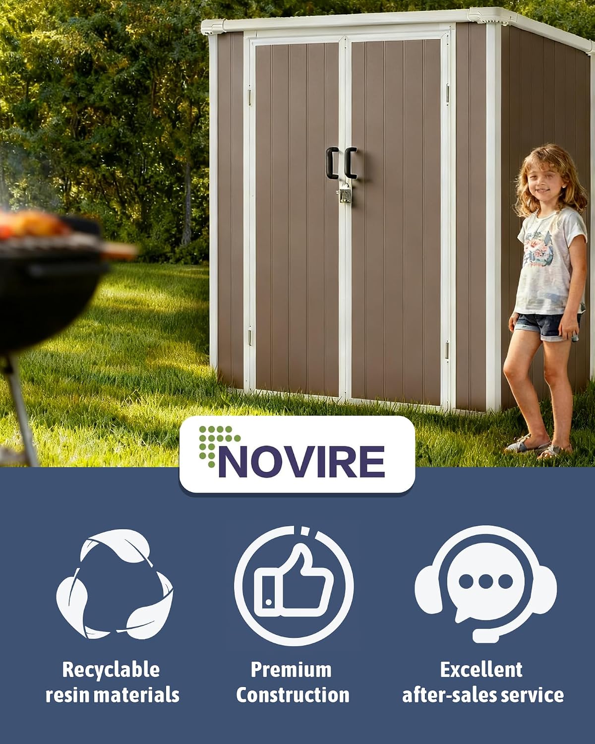 5x3 Compact Outdoor Shed with Slant Roof Design, All-Resin Build for Side Yard, Holds Lawn Equipment, Bicycles and Seasonal Items, Warm Gray
