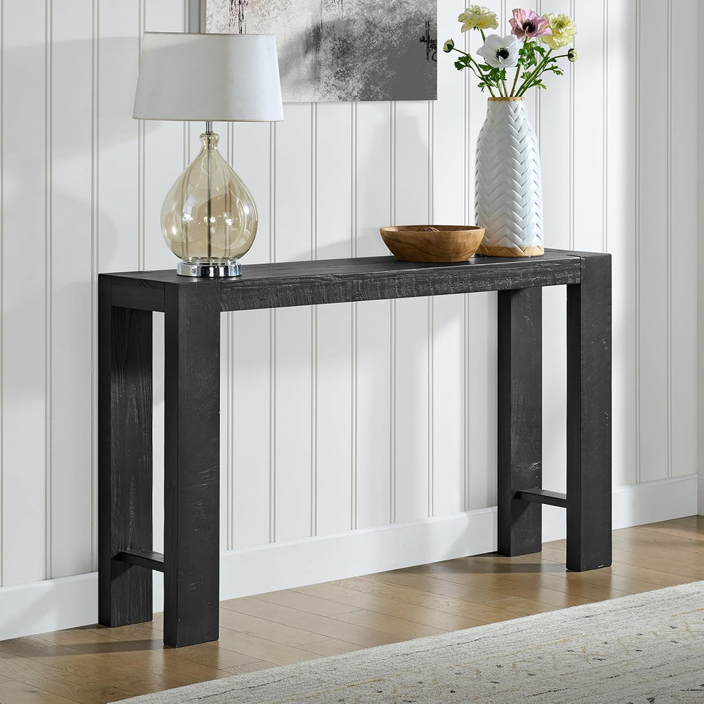 Alaterre Furniture Classic Solid Wood Console Table - 56 Inch Modern Farmhouse Entryway Table - Easy Assembly Living Room Furniture for Behind The Couch, Entryway, or Hallway (Black)