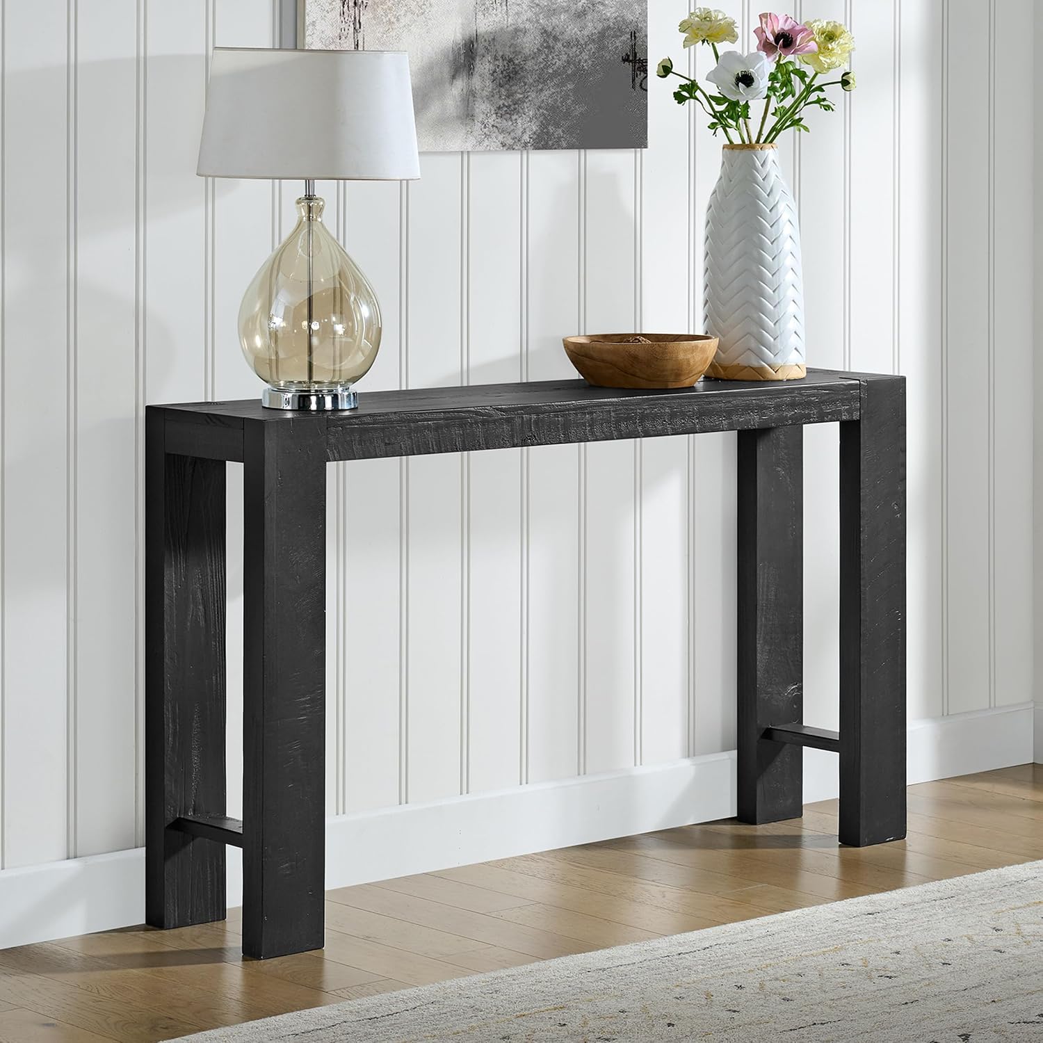 Alaterre Furniture Classic Solid Wood Console Table - 56 Inch Modern Farmhouse Entryway Table - Easy Assembly Living Room Furniture for Behind The Couch, Entryway, or Hallway (Black)