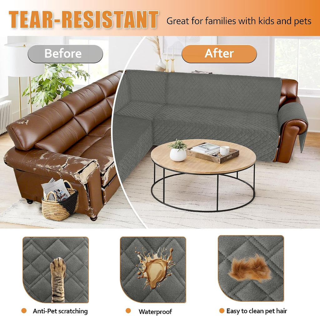 Arfntevss Waterproof Sectional Couch Covers L Shape Washable Velvet Sofa Cover for Sectional Non Slip Large Corner Slipcovers Dog 6 Pcs Universal U Shaped Furniture Protector (Dark Grey, Large)