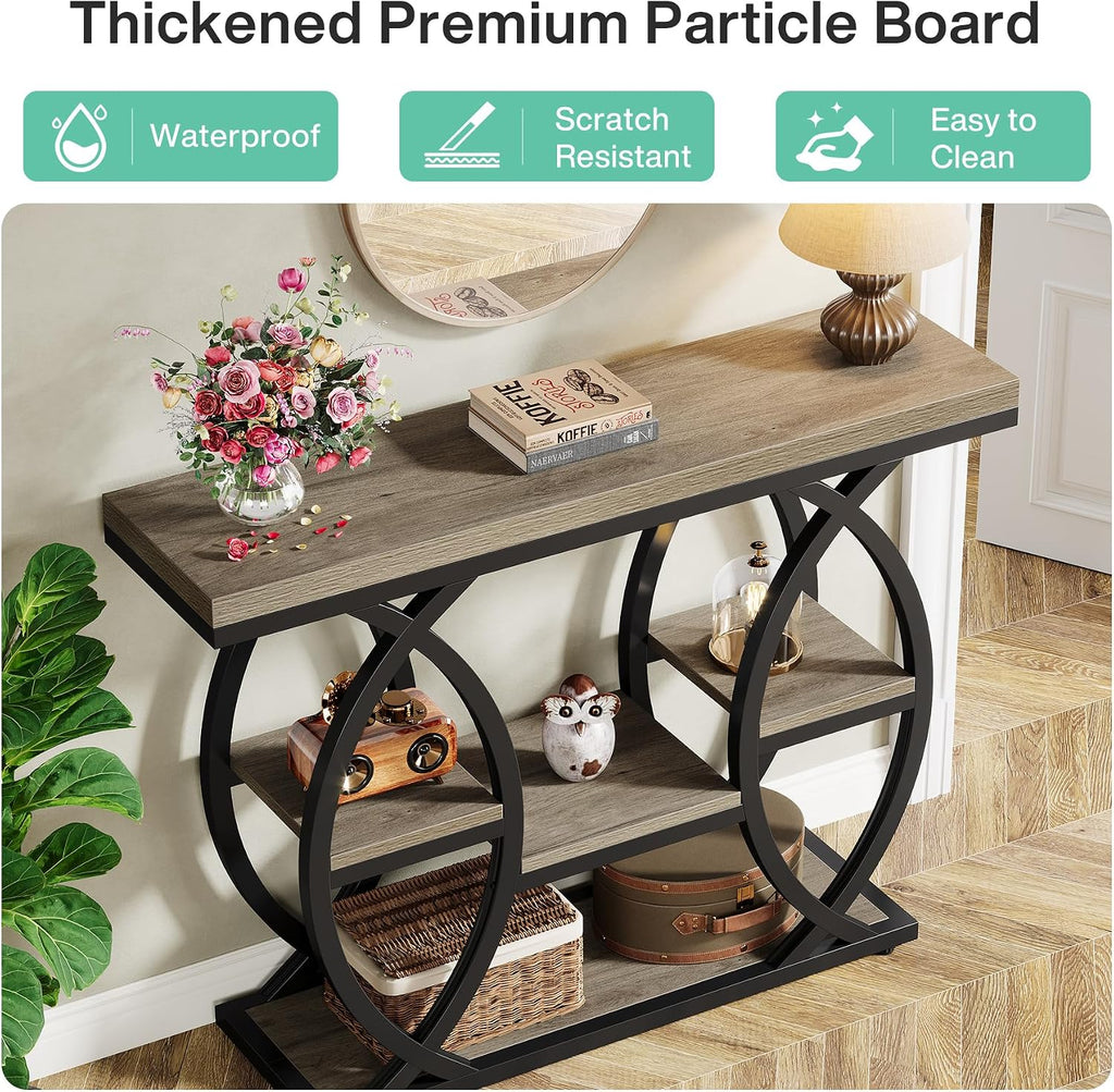 Tribesigns 39.4' Console Table, Industrial 4-Tier Sofa Table Entryway Table with Storage Shelves, Narrow Wood Accent Tables with Metal Frame for Small Spaces, Hallway, Foyer, Grey