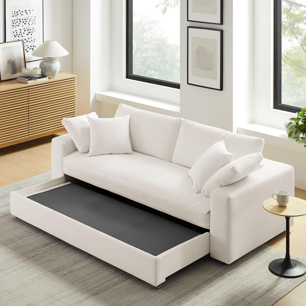 Modway Commix Down Filled Fabric Sleeper Sofa in Pure White