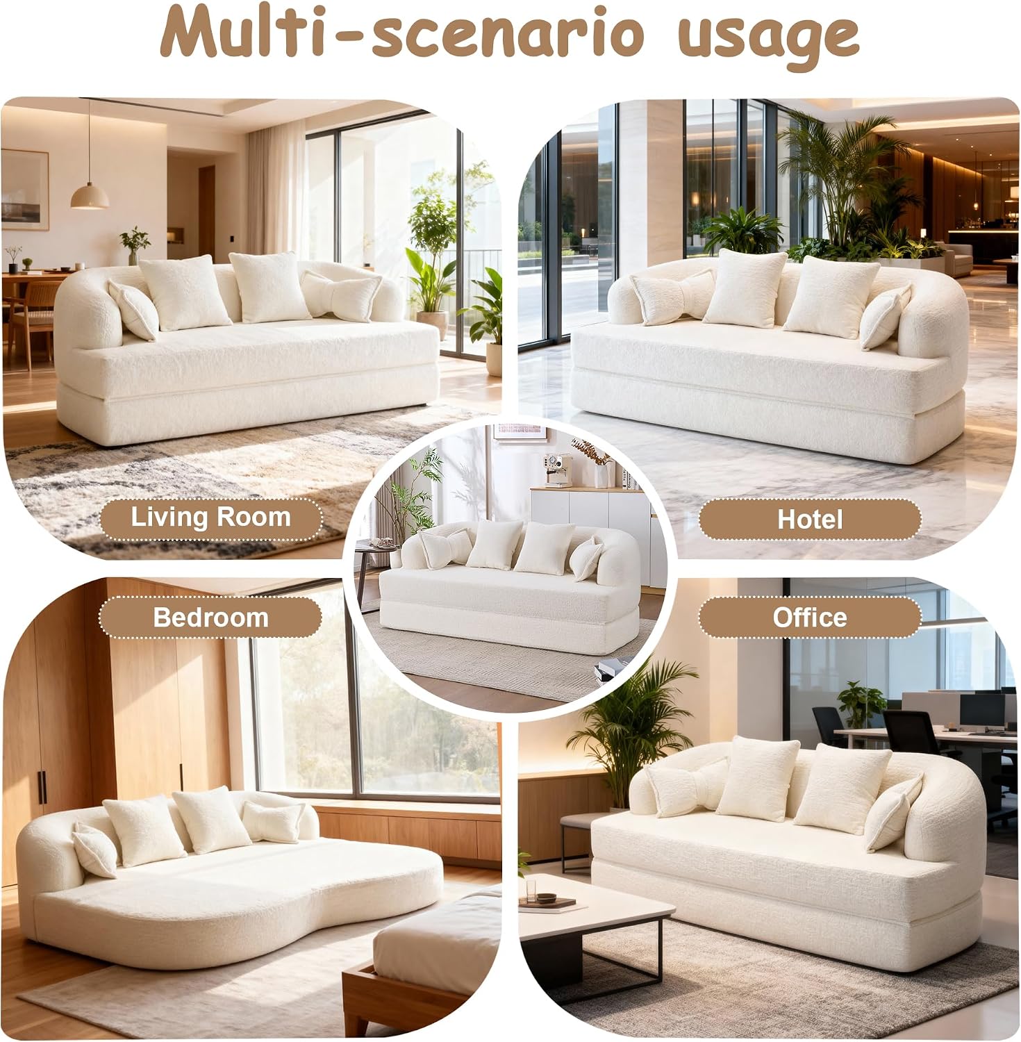 70' Convertible Sofa Bed, 2-in-1 Boneless Sleeper Sofa, Soft Chenille Folding Sofa Loveseat with 4 Pillows, Love Seat Small Couch for Small Spaces, Living Room, Bedroom, No Assembly