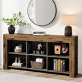 Tribesigns 63-Inch Long Console Table, Rustic Wood Entryway Table with 6 Storage Cubes, Industrial Narrow Sofa Table Behind Couch Table for Living Room, Hallway