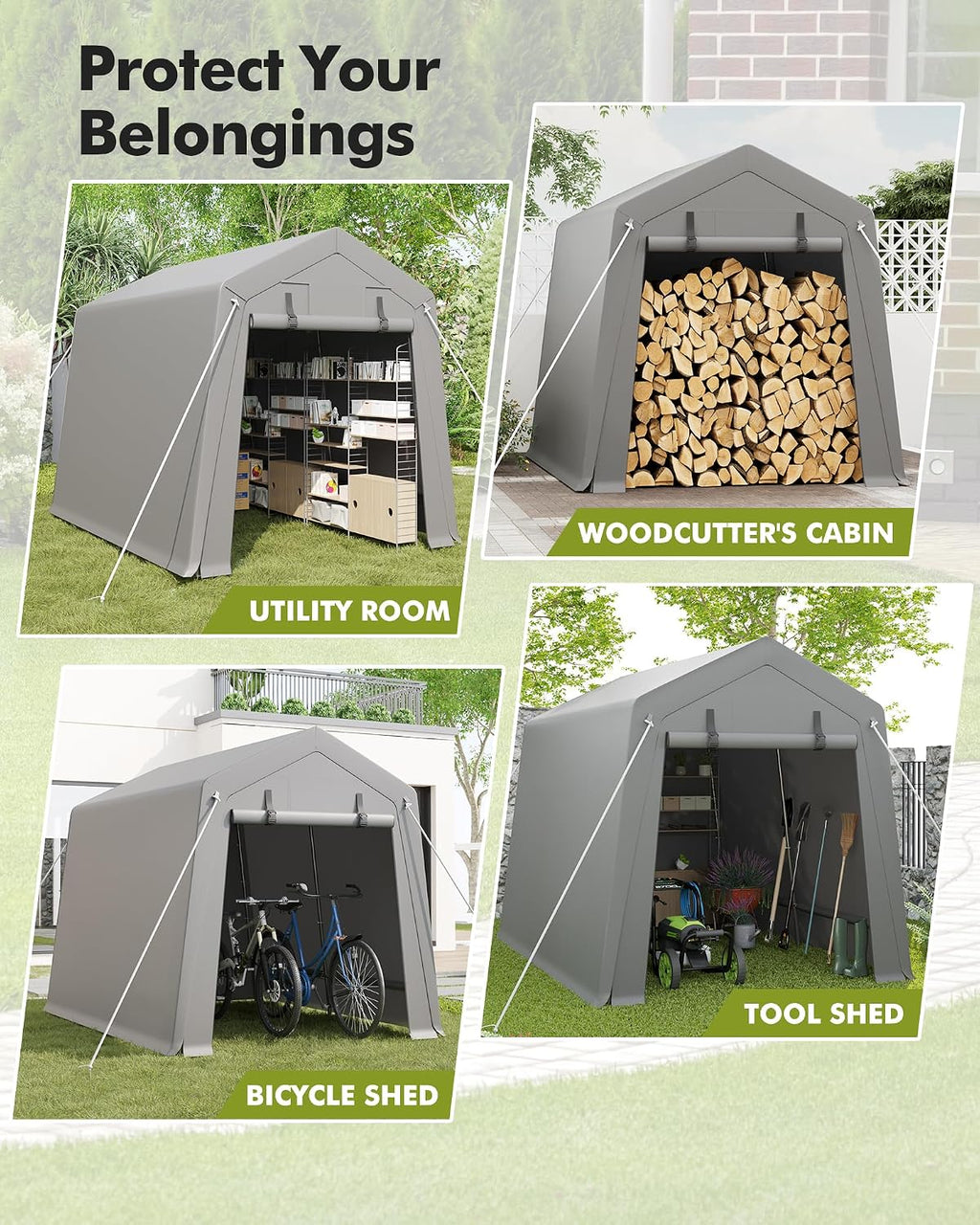 Outdoor Storage Shed 6x8 ft, Heavy Duty Portable Garage Carport Tent for Bike, ATV & Motorcycle, Waterproof Garden Storage Shelter with Mesh Window, Metal Frame Outdoor Shed Cover