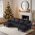 VINGLI 110' Sectional Couches for Living Room,U Shaped Couch with Double Chaise, 4-Seat Sofa Set with Corduroy Fabric for Home Furniture,Black
