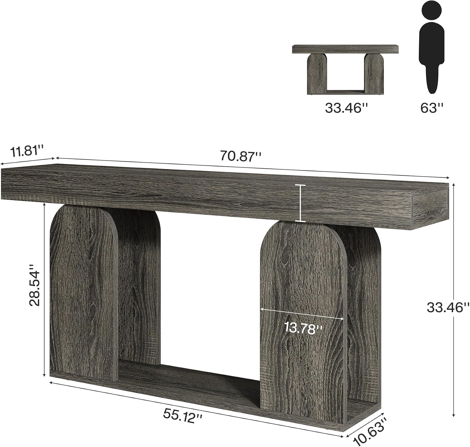 Tribesigns Farmhouse Wood Console Table, 70.9-Inch Entryway Accent Table with U-Shaped Base, 2-Tier Extra Long Sofa Tables for Entrance, Hallway, Living Room (Dark Gray)