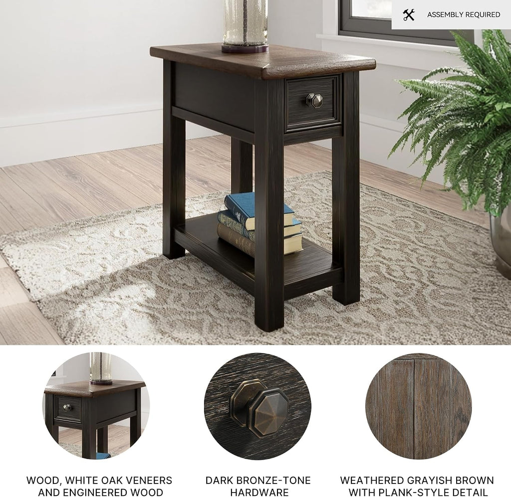 Signature Design by Ashley Tyler Creek Chair Side End Table, Plank-styled Top, Smooth-gliding Drawer, Wood, 14.13' W x 24.13' D x 24.13' H, Light Brown & Whitewash