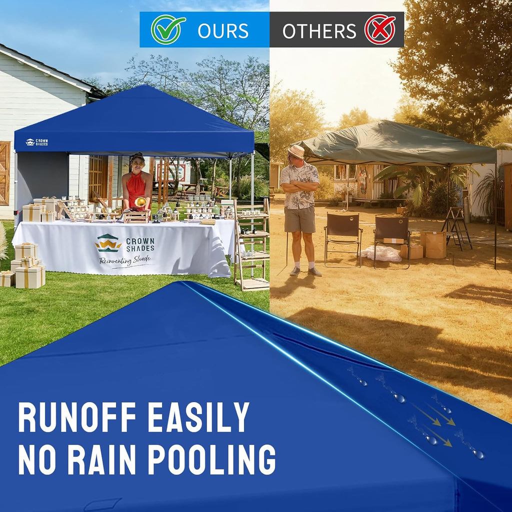 CROWN SHADES Pop Up Canopy with 1 Side Wall - Beach Tent with One Push Setup - Outdoor Sun Shade for Events, Parties, Camping - Gazebo with STO-N-Go Cover Bag, Navy Blue, 8x8FT