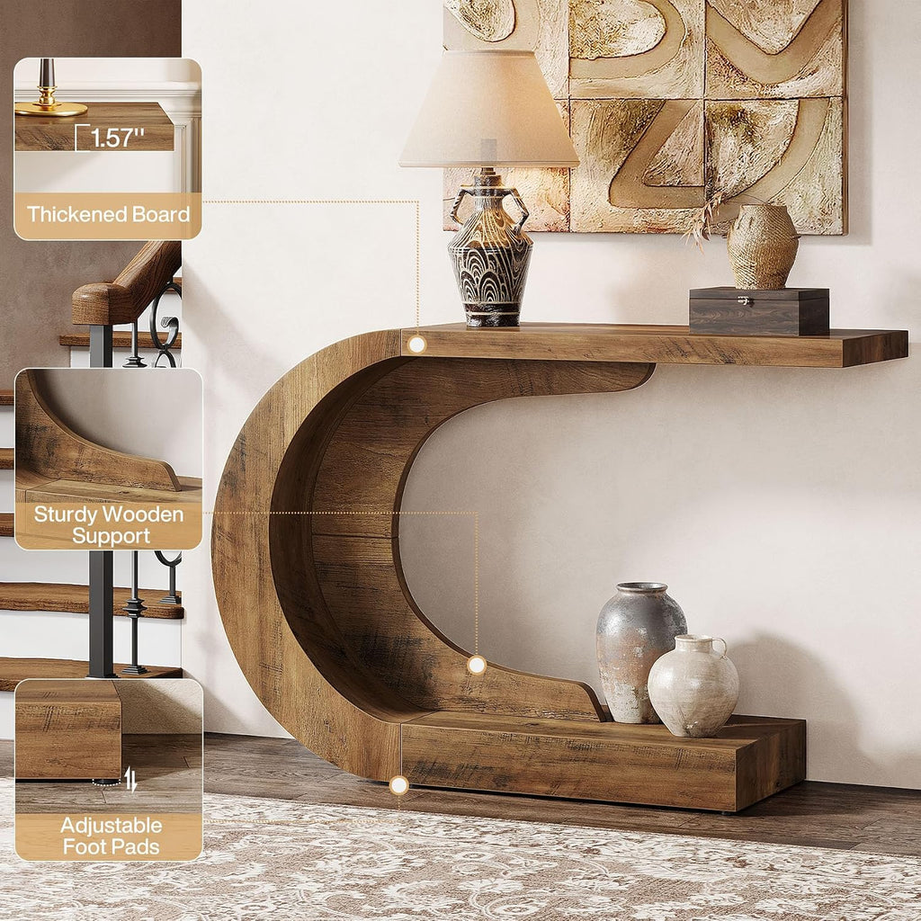 Tribesigns 43.3' Mid-Century Modern Console Table for Entryway, Wood C-Shaped Hallway Entry Accent Table for Living Room, Entrance, Foyer, Easy Assembly, Brown