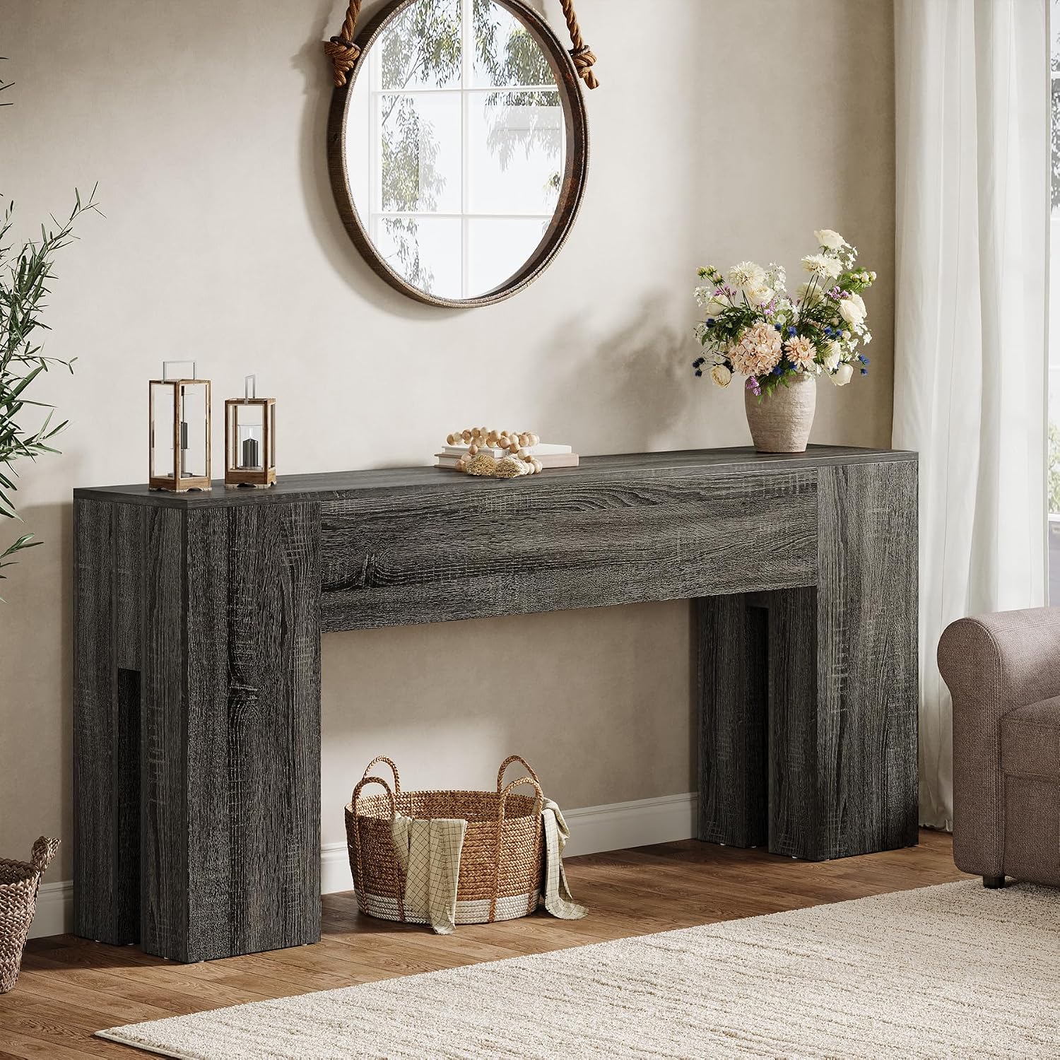 Tribesigns 71-Inch Long Console Table for Entryway, Farmhouse Sofa Console Behind Couch, Entry Table for Hallway, Foyer, Living Room, Gray