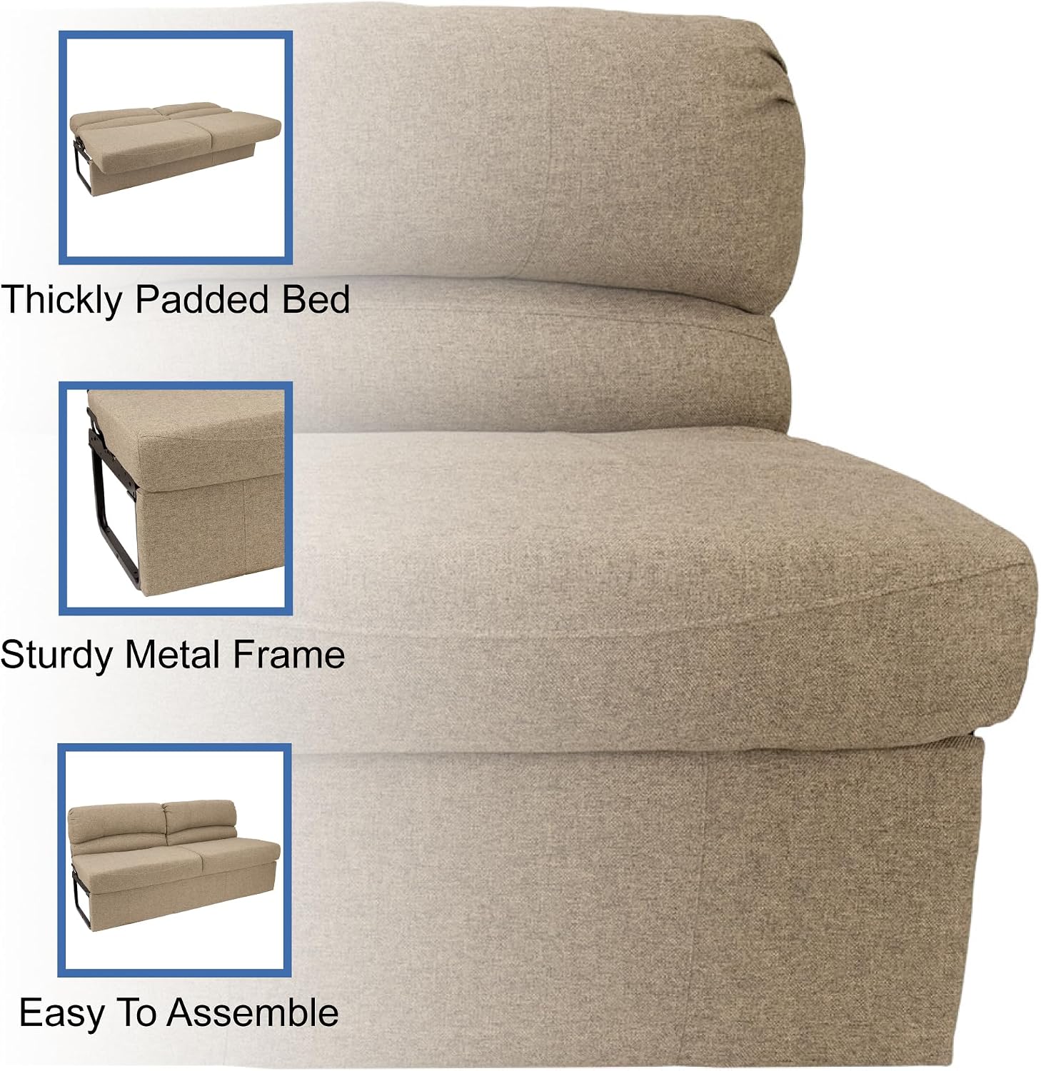 RecPro Charles RV 62' Jackknife Sofa | Love Seat | Sleeper Sofa | RV Furniture | RV Couches | Cloth (Oatmeal)