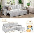 85 inch Large Sleeper Sofa Bed,L Shaped Sectional Couch Bed,2 in 1 Pull Out Couches with Convertible Storage Chaise,USB Charging,Cup Holders and Side Pockets Gray