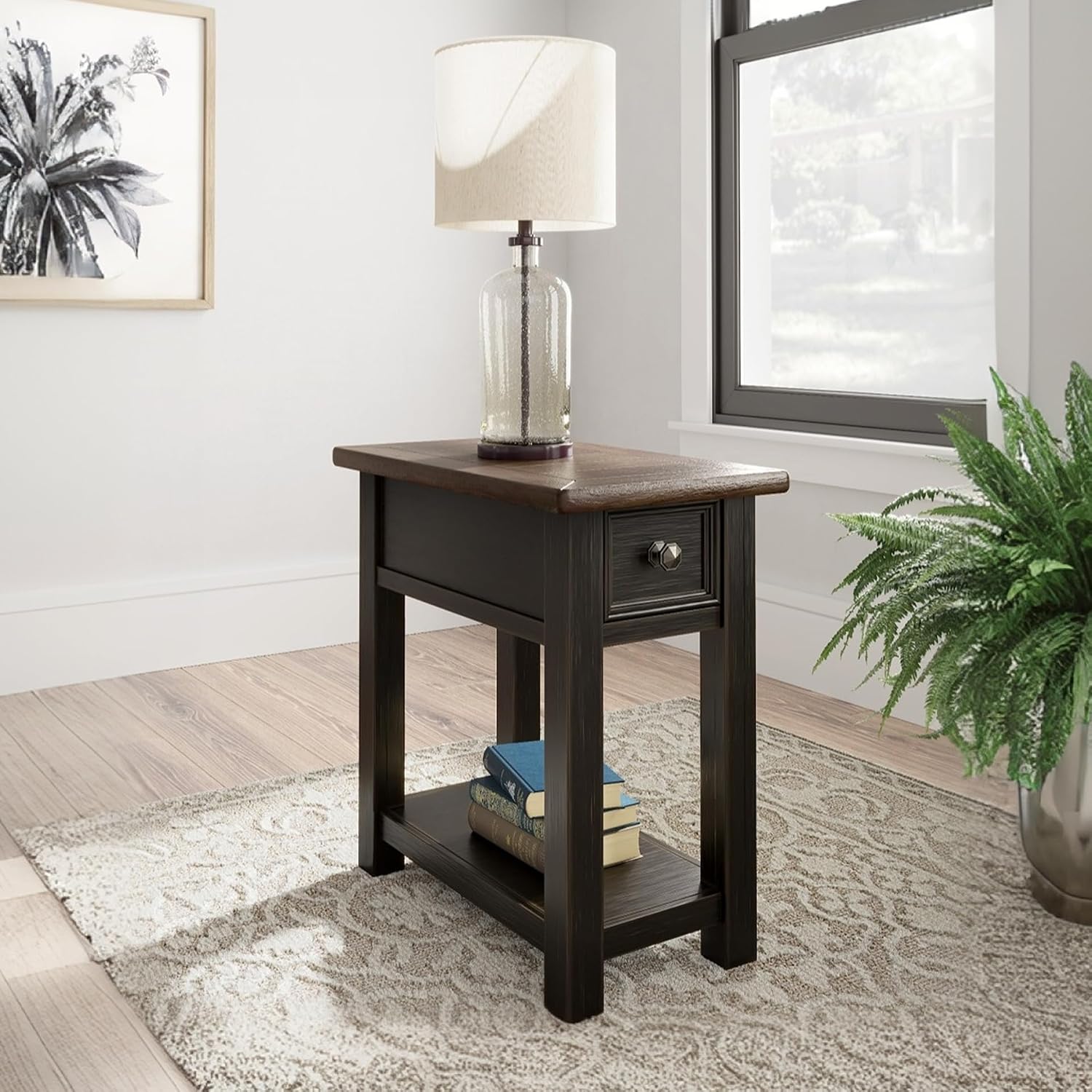 Signature Design by Ashley Tyler Creek Chair Side End Table, Plank-styled Top, Smooth-gliding Drawer, Wood, 14.13' W x 24.13' D x 24.13' H, Light Brown & Whitewash