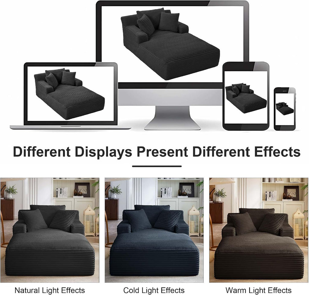 Tmsan Oversized Chaise Lounge Chair Indoor, 78.7' Extra Deep Boneless Corduroy Lounge Couch Bed with 2 Pillows, Single Seat Reading Chairs for Living Room,Bedroom,Apartment,No Assembly Required