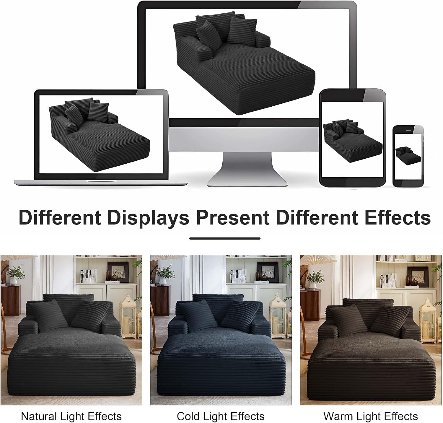 Tmsan Oversized Chaise Lounge Chair Indoor, 78.7' Extra Deep Boneless Corduroy Lounge Couch Bed with 2 Pillows, Single Seat Reading Chairs for Living Room,Bedroom,Apartment,No Assembly Required