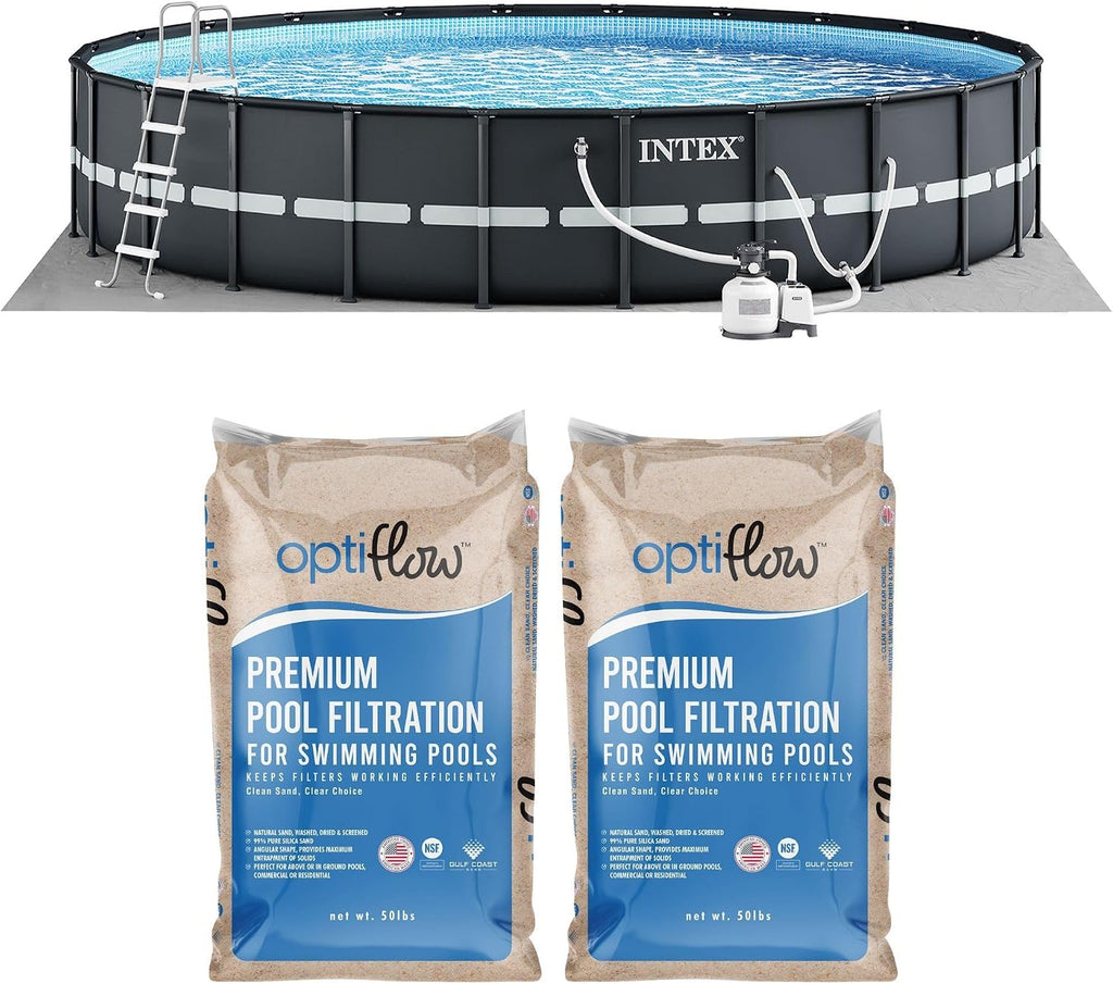 INTEX 26345VM Ultra XTR 26ft x 52in Above Ground Swimming Pool Set with Sand Filter Pump and OptiFlow 50lb Premium Filter Sand (2-Pack)