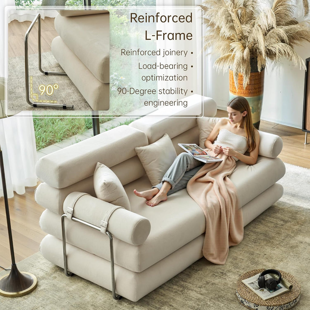 YINIX Convertible Sleeper Sofa - 35'' High-Back Floor Couch Bed - Folding Sofa Bed with Rounded Arm Supports - Floor Sofa Lounge Sofa Bed for Living Room - Beige