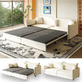 81.9' Sleeper Sofa Bed King Size, 3-in-1 Convertible Couch, Modern Pull Out Couches, Comfy Velvet Futon Sofa, Cloud Loveseat Lounge, 3 Pillows, for Small Spaces, Living Room, Gold Beige