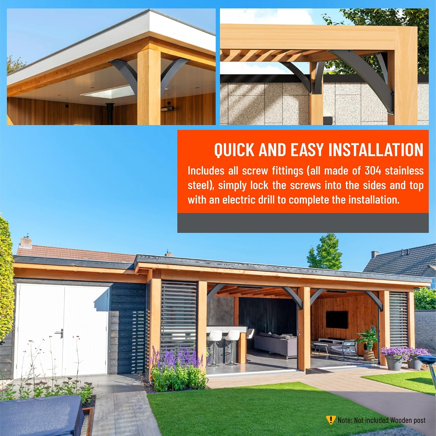 Heavy Duty Integrated Arc 4''x4''(Actual Tube Dia: 3.2''x 3.2'') 45 Degree Angle Support Pergola Brackets Q235-Steel 8Pack
