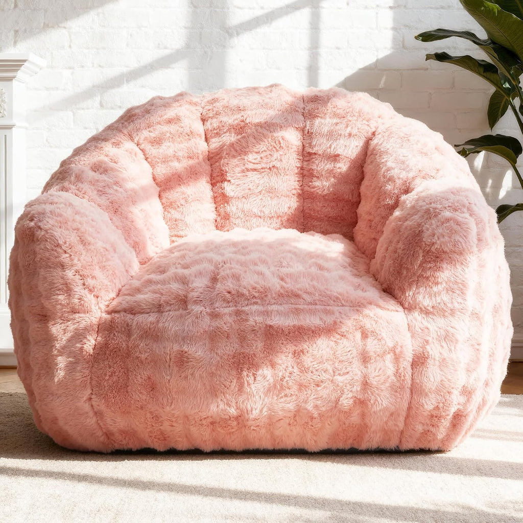KINGYES Bean Bag Chair, Giant Bean Bag Couch with Memory Foam Filled, Gaming Beanbag Chair for Adults, Bean Bag for Kids & Teen, Pink