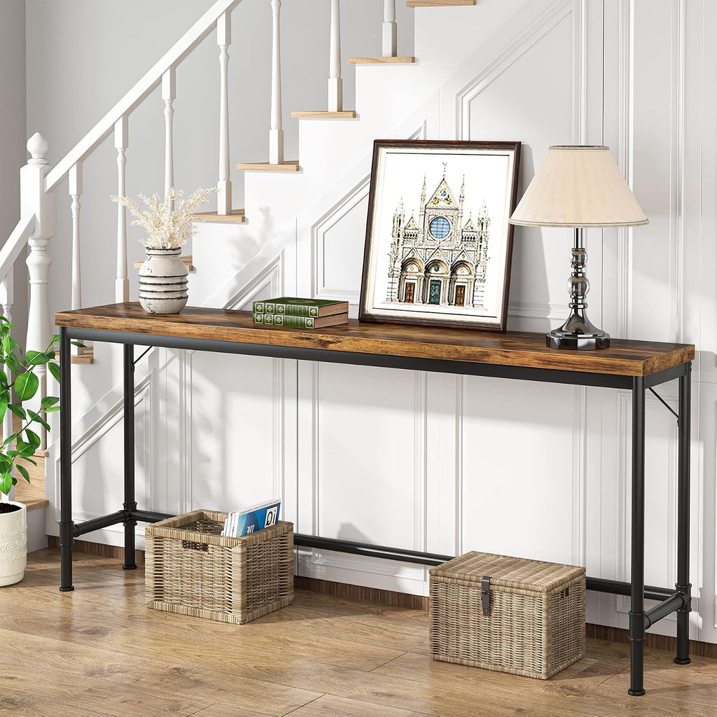 Tribesigns 70.9 Inch Extra Long Console Table, Narrow Sofa Table Behind Couch, Rustic Entryway Hallway Table Industrial Height Bar Table for Living Room