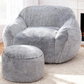 Giant Bean Bag Chair for Adults, Large Memory Foam BeanBag Chairs, Oversized Bean Bag Sofa with Filler, Faux Fur Big Reading Chair Comfy Floor Sofa Chair (Light Grey, Single with Ottoman)