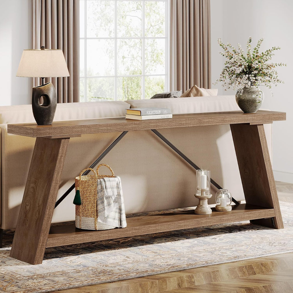 Tribesigns 70.9 Inches Extra Long Sofa Table Behind Couch, Industrial Entry Console Table with Storage for Hallway, Entryway, Living Room, Light Natural Brown