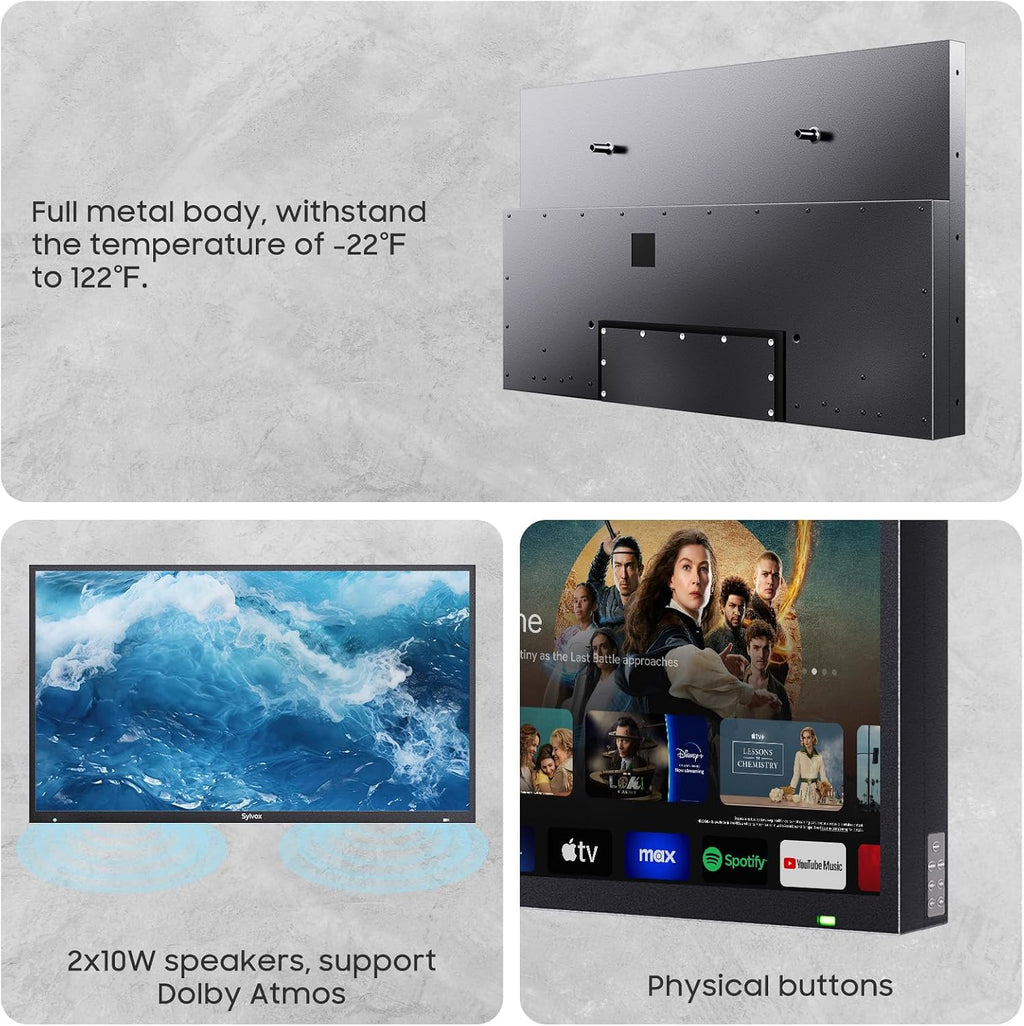 SYLVOX 43 inch Outdoor TV, Smart TV Compatible with Google Waterproof 4K LED Outdoor Television with Dual Speakers, Support Bluetooth & Wi-Fi, Deck Pro 2.0 Series Suitable for Partial Sun Areas